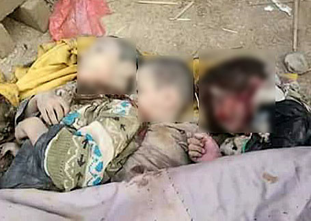 Local activists shared photos of what they say are dead bodies of the airstrike victims with RT. RT cannot independently verify the authenticity of the images.