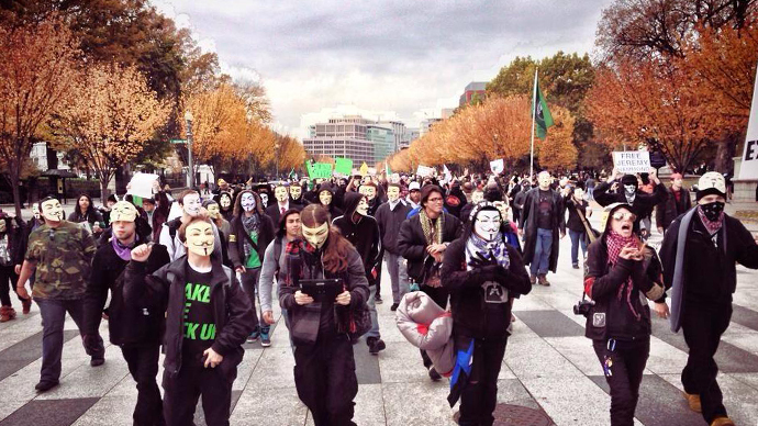 The Million Mask March is heading to the Capitol in Washington, D.C. (Image from twitter user‏@BatmanWI)