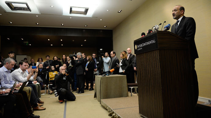 Syrian National Coalition (SNC) leader Ahmad Jarba gives a press conference on the "Geneva II" peace talks, on January 23, 2014 at the Intercontinental hotel in Geneva.(AFP Photo / Philippe Desmazes)