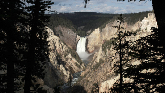 The Yellowstone River Lower Falls is seen at sunrise in Yellowstone National Park. (Reuters/Lucy Nicholson)