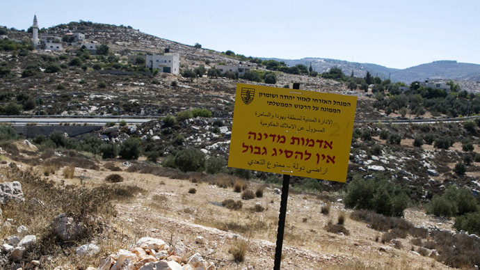 A sign reading "State land, no trespassing" is seen near the Palestinian village of Jab'a (Reuters/Baz Ratner)