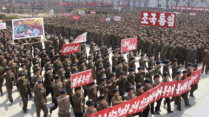 North Koreans attend a rally held to gather their willingness for a victory in a possible war against the United States and South Korea in Nampo, North Korea, April 3, 2013 in this picture released by the North's official KCNA news agency in Pyongyang on Wednesday. (Reuters)