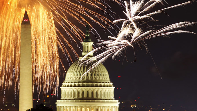 Fireworks light up the sky over the United States Capitol dome and the Washington Monument as the U.S. celebrates its 235th Independence Day in Washington July 4, 2011 (Reuters)