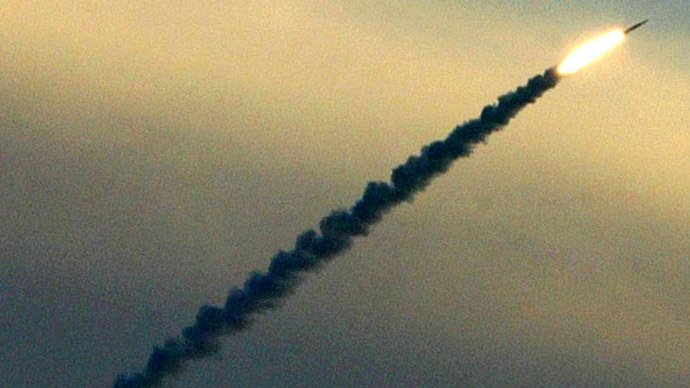 An Israeli Arrow missile soars through the air shortly after its launch in the latest test from the Palmahim air force base south of Tel Aviv 05 January 2003. (AFP Photo/Sven Nackstrand)
