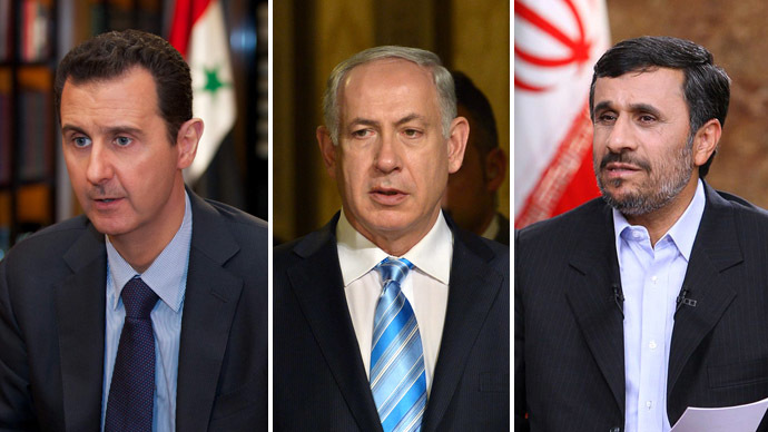 Syrian President Bashar al-Assad (L), Israeli Prime Minister Benjamin Netanyahu (C), Former Iranian President Mahmoud Ahmadinejad (R) (AFP Photo)