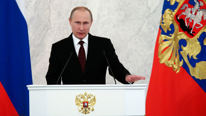 Russia's President Vladimir Putin speaks during his annual state of the nation address at the Kremlin in Moscow, December 12, 2013.(Reuters / Sergei Karpukhin)