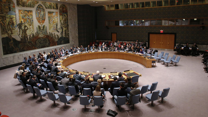 Members of the security council attend a meeting about the crisis in Ukraine, at the U.N. headquarters in New York March 1, 2014. (Reuters/Eduardo Munoz)