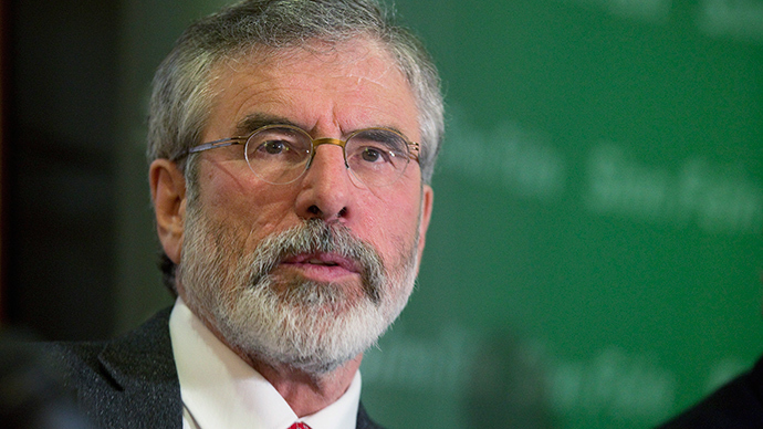 Sinn Fein President Gerry Adams holds a news conference after he was released from police detention, in Belfast, May 4, 2014 (Reuters / Paul Hackett)