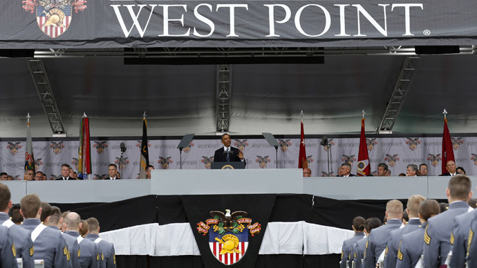 U.S. President Barack Obama speaks at the commencement ceremony at the United States Military Academy at West Point, New York, May 28, 2014. (Reuters/Kevin Lamarque)