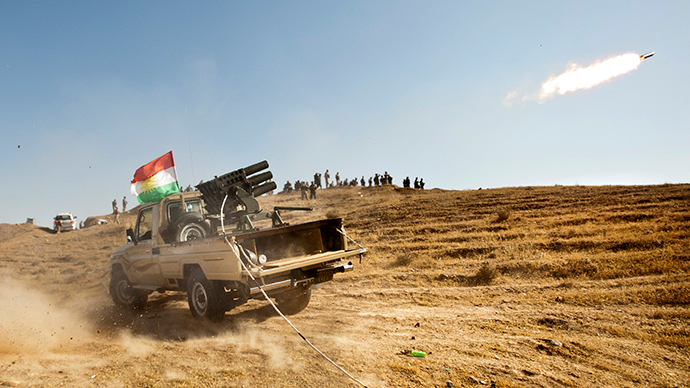 Kurdish Peshmerga forces fire missiles during clashes with militants of the Islamic State of Iraq and the Levant (ISIL) jihadist group in Jalawla in the Diyala province, on June 14, 2014 (AFP Photo / Rick Findler)