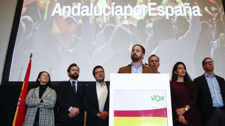 El líder de Vox, Santiago Abascal, tras la celebración de los comicios regionales, Sevilla, Andalucía, 3 de diciembre de 2018. 