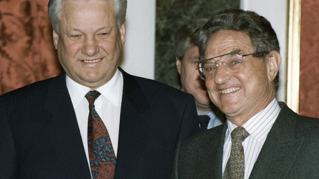 US-Milliardär George Soros 1993 mit dem russischen Präsidenten Boris Jelzin. 