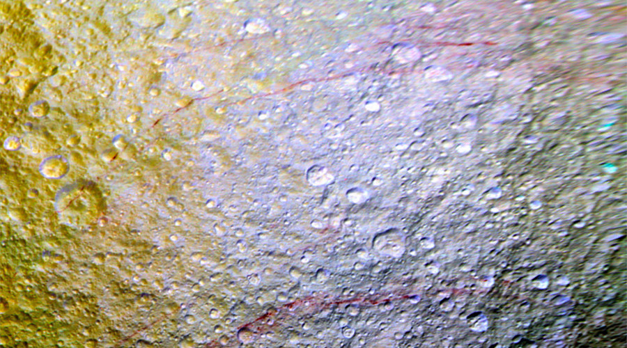 ‘Unusual red streaks’ spotted on Saturn’s Tethys (PHOTOS)