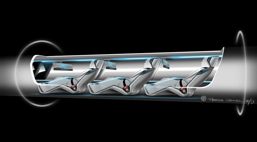  Hyperloop passenger capsule version cutaway with passengers onboard. © teslamotors.com