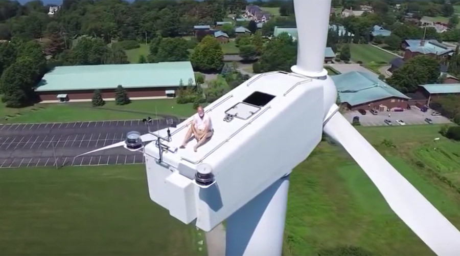 No Privacy Left In The World Drone Finds Man Sunbathing Atop Wind Turbine Video — Rt America