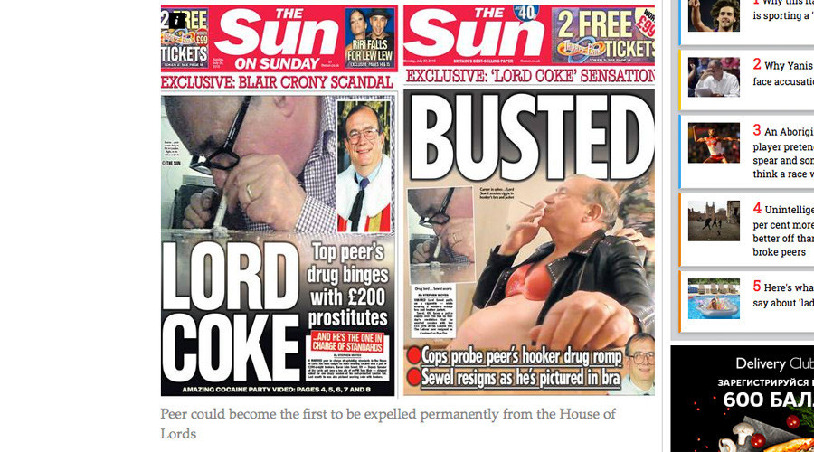 Drug charges dropped against disgraced Lord Sewel