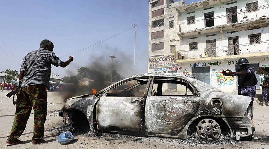 Blasts, gunfight rock hotel in Somali capital, killing at least 12