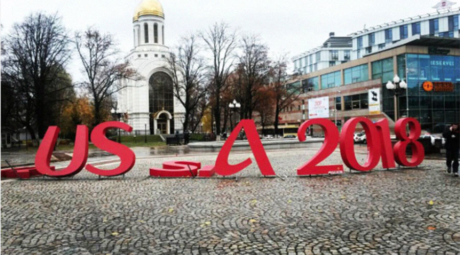 ‘USA 2018': Russian World Cup installation in Kaliningrad gets suspicious makeover (PHOTO)