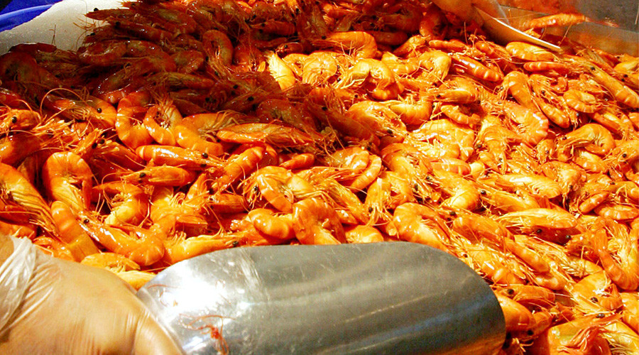 Playing with food: Thieves pelt police with frozen shrimp while trying to break up chase