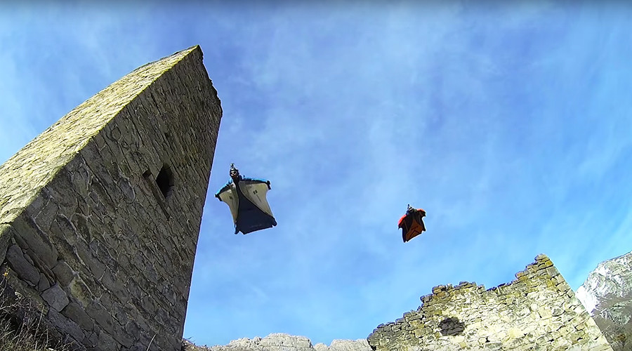 Thrilling base jump over Russia’s ancient Ingush towers (VIDEO)