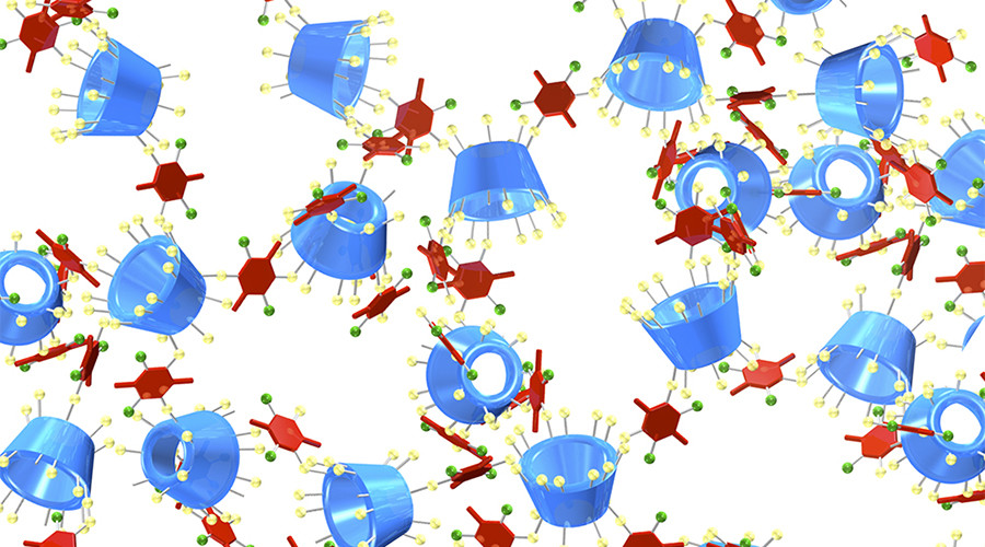 A porous material made from cup-shaped cyclodextrins, which rapidly bind pollutants and remove them from contaminated water. © Dichtel Group