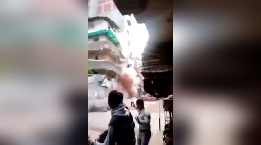 House of cards: Crowd runs for their lives as apartment block collapses in Egypt (VIDEO)