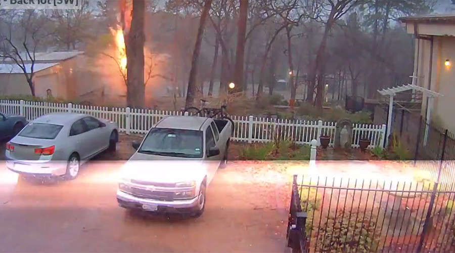 Lightning bolt decimates tree at Texas school (VIDEO)