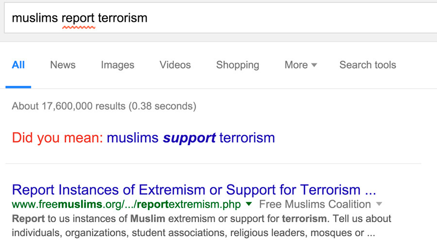 Auto-incorrect: Google changes ‘Muslims report terrorism’ to ‘Muslims support terrorism’