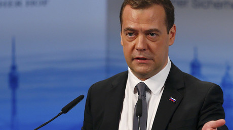 Russian Prime Minister Dmitry Medvedev delivers a speech at the Munich Security Conference in Munich, Germany, February 13, 2016. © Michael Dalder