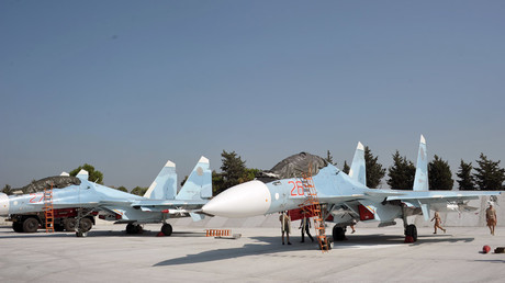 Russian Air Force Sukhoi Su-30 SM jets preapre for a mission at Hemeimeem Air Base in the Latakia Province, Syria. © Dmitriy Vinogradov
