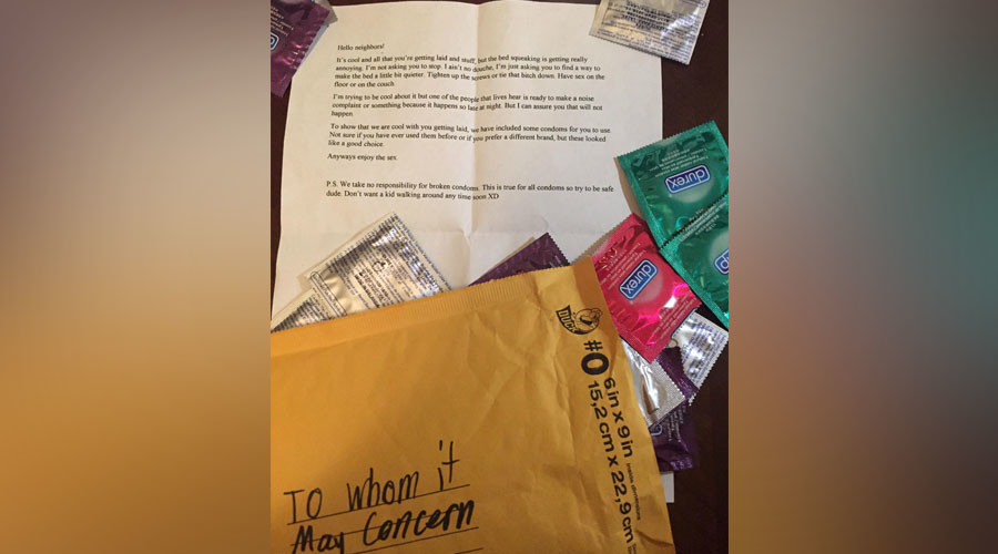 ‘Enjoy the sex’: Noisy casanova gets letter & condoms from next door neighbors