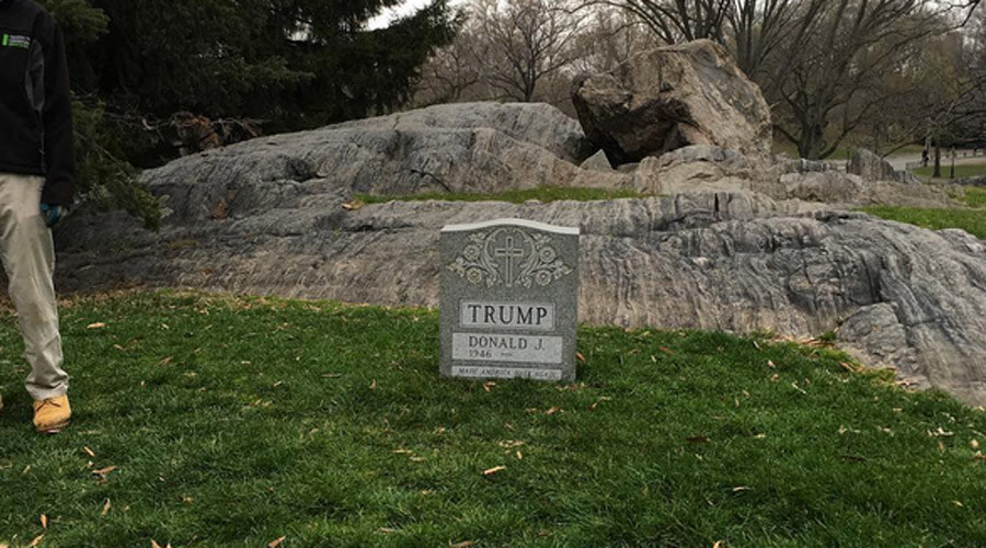 Pranksters place Donald Trump tombstone in New York’s Central Park