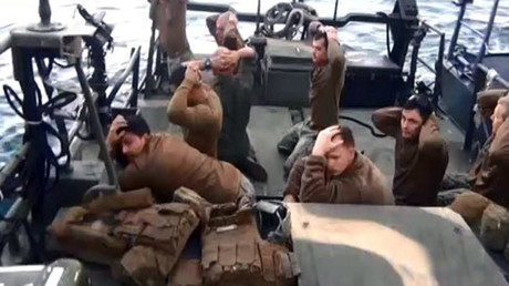 US sailors being apprehended by Iran's Revolutionary Guards after investigations showed their patrol boats had entered Iranian waters unintentionally ©  Iran's revolutionary guards website