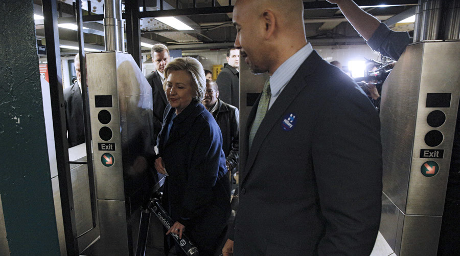Five more swipes! Clinton has run-in with subway turnstile days after Sanders token gaffe (VIDEO)