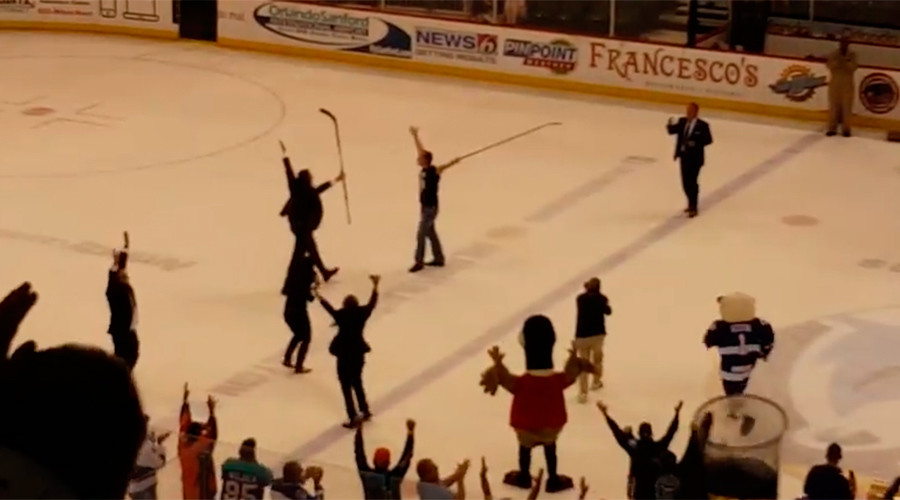 What the puck: Hockey fan wins $100k after making incredible 115-foot shot (VIDEO)
