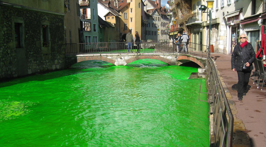 French rivers dyed green – and it’s not even St Patrick’s Day