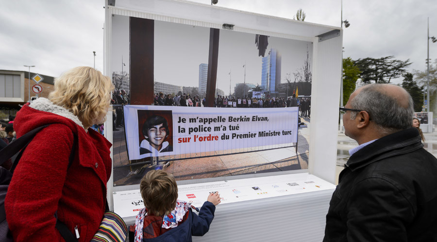 Turkey demands Switzerland remove picture accusing Erdogan of killing boy