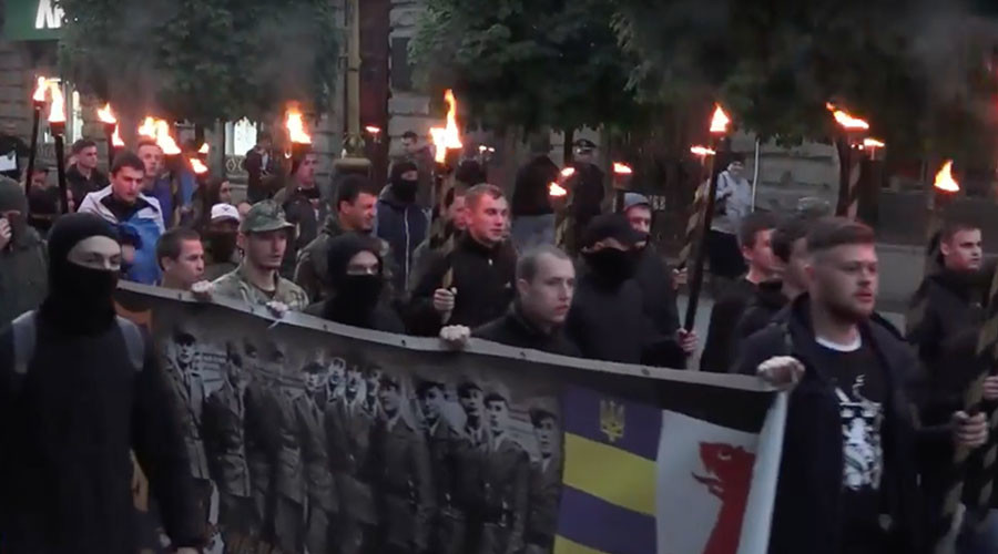 Ukrainian Neo-Nazis mark anniversary of Galicia SS division with torchlit march (VIDEO)