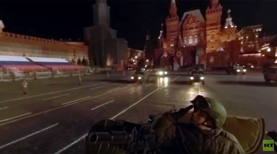 Cruise Moscow’s Red Square at night atop an APC with a 360 view during V-Day parade prep