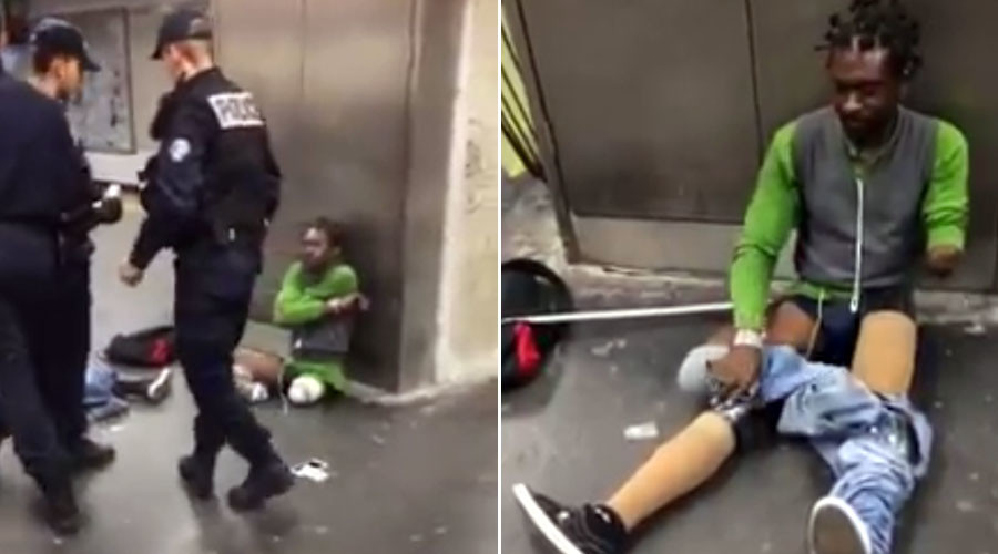Outrage erupts at Paris police's 'brutal' search of triple-amputee man at train station (VIDEO)