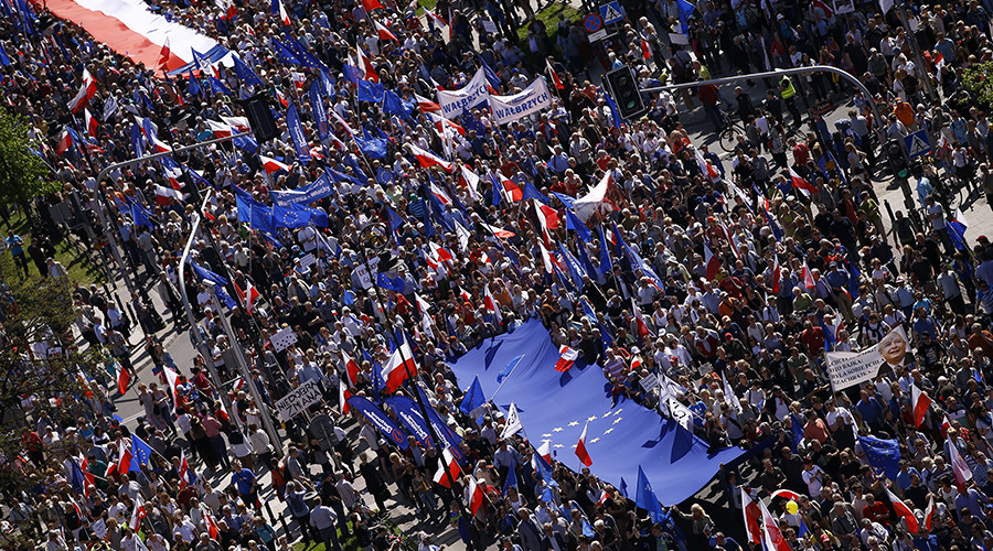 Tens of thousands flood Warsaw in ‘biggest’ anti-govt, pro-EU protest in decades (VIDEO)