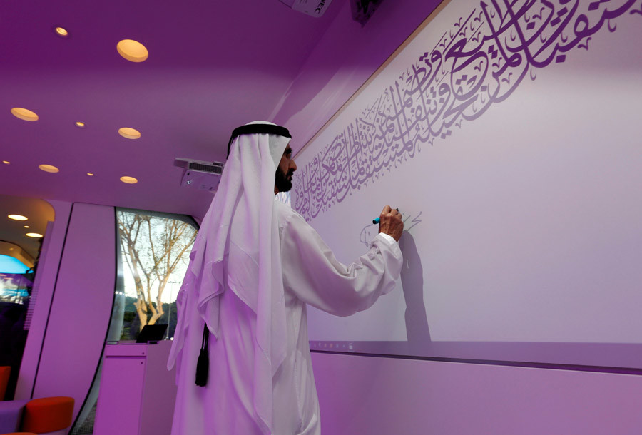 Sheikh Mohammed bin Rashid Al Maktoum at the office of the future. Photo: Ahmed Jadallah / Reuters