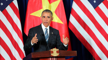 U.S. President Barack Obama attends a press conference at the International Convention Center in Hanoi, Vietnam, 23 May 2016. © Luong Thai Linh