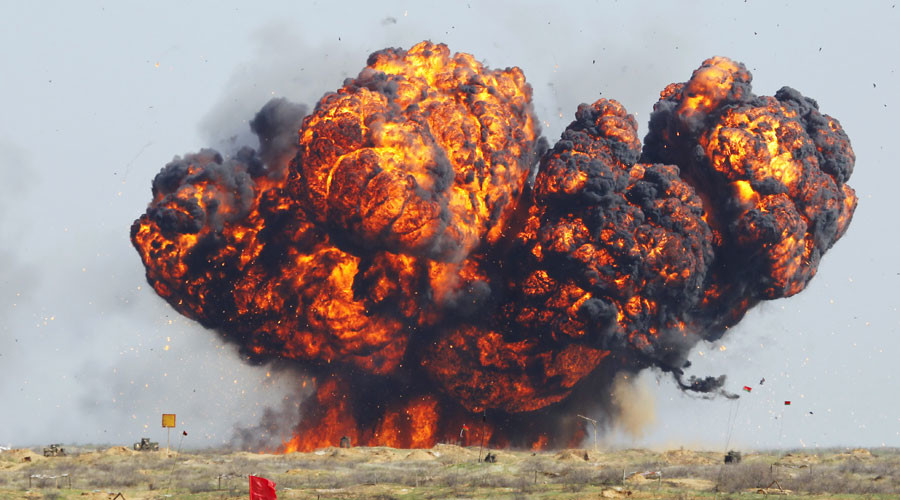 FILE PHOTO: Explosive charge detonates during military exercises "Center-2011" on the Ashuluk range in the Astrakhan region. © Alexey Kudenko