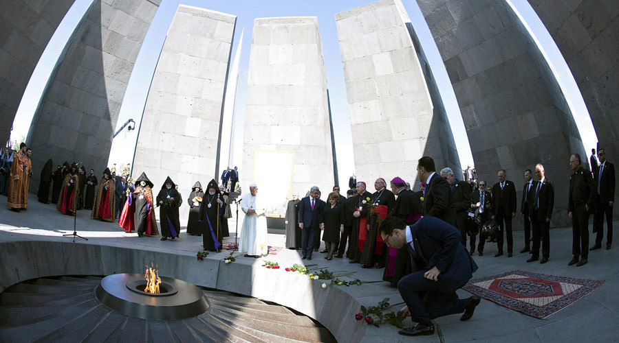 Pope Francis visits Armenian genocide memorial, holds mass denouncing ‘denialist policies’ (VIDEO)