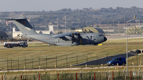 A Turkish Air Force A400M tactical transport aircraft is parked at Incirlik airbase in the southern city of Adana, Turkey. © Murad Sezer