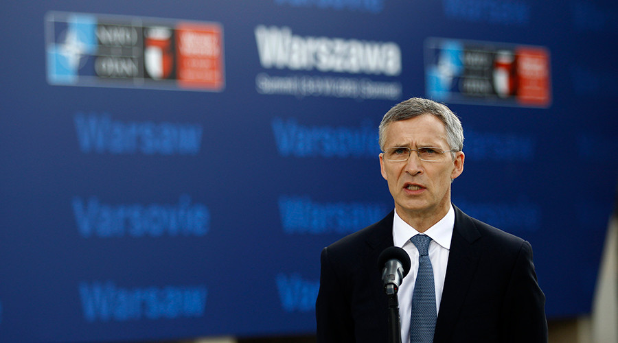 NATO Secretary-General Jens Stoltenberg speaks to the media outside PGE National Stadium, the venue of the NATO Summit, in Warsaw, Poland July 8, 2016 © Jerzy Dudek