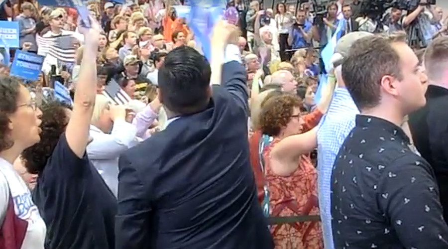 Loyal Sanders supporter gets hustled at Clinton endorsement rally