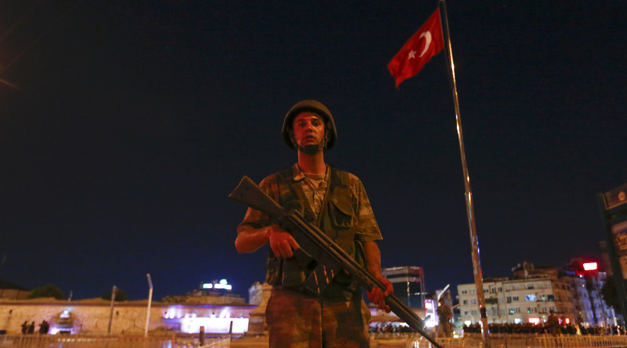 A Turkish military stands guard near the Taksim Square in Istanbul, Turkey, July 15, 2016. © Murad Sezer