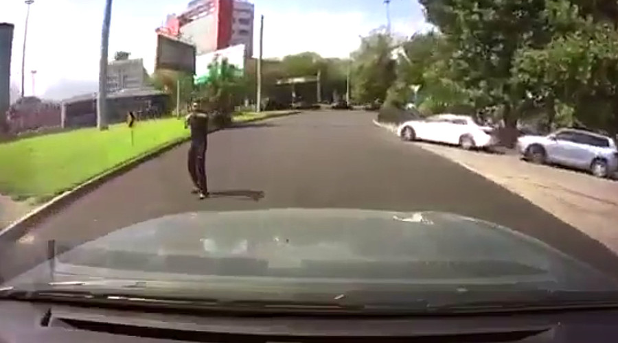 Terrorist drive-by: Dashcam catches lucky Almaty woman's escape at gunpoint (VIDEO)